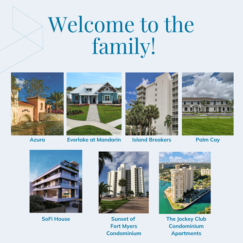A photo list of Florida communities newly managed by FirstService Residential